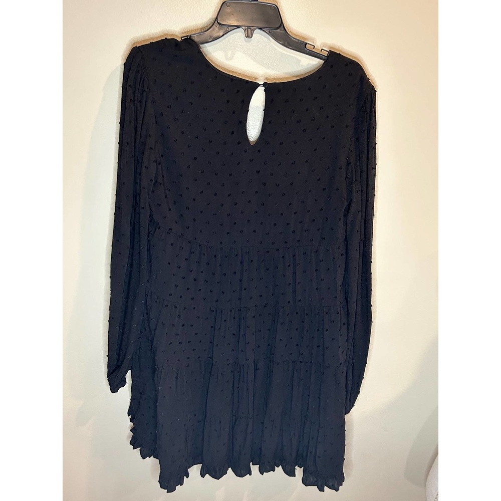 Blue Rain Black Swiss Dot Swing Mini Dress Oversized Boho - Picture 4 of 6
